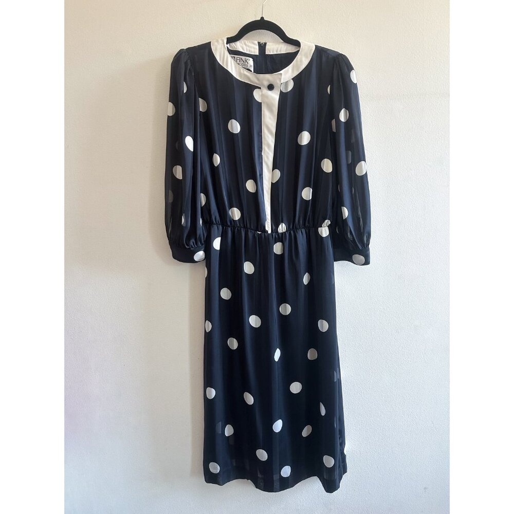 Vintage FINK Modell Navy Blue Polka Dot Dress